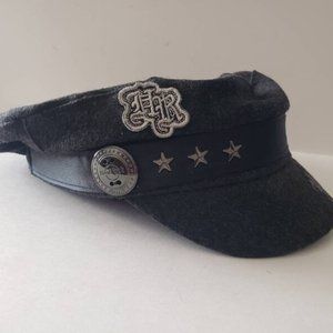 NEW! Hard Rock Cafe Authentic All in One Black Wool Poly Blend Biker Hat Cap